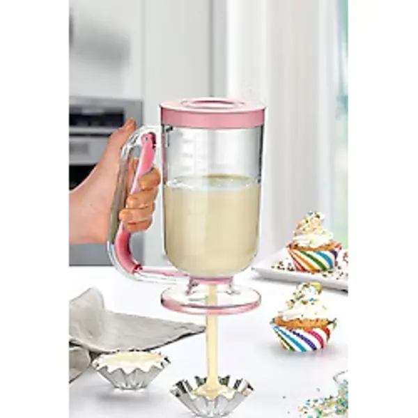 Pankek Dağıtıcı Hamur Porsiyonlayıcı Şekillendirici 900 ml Dökme Aparatı Pembe