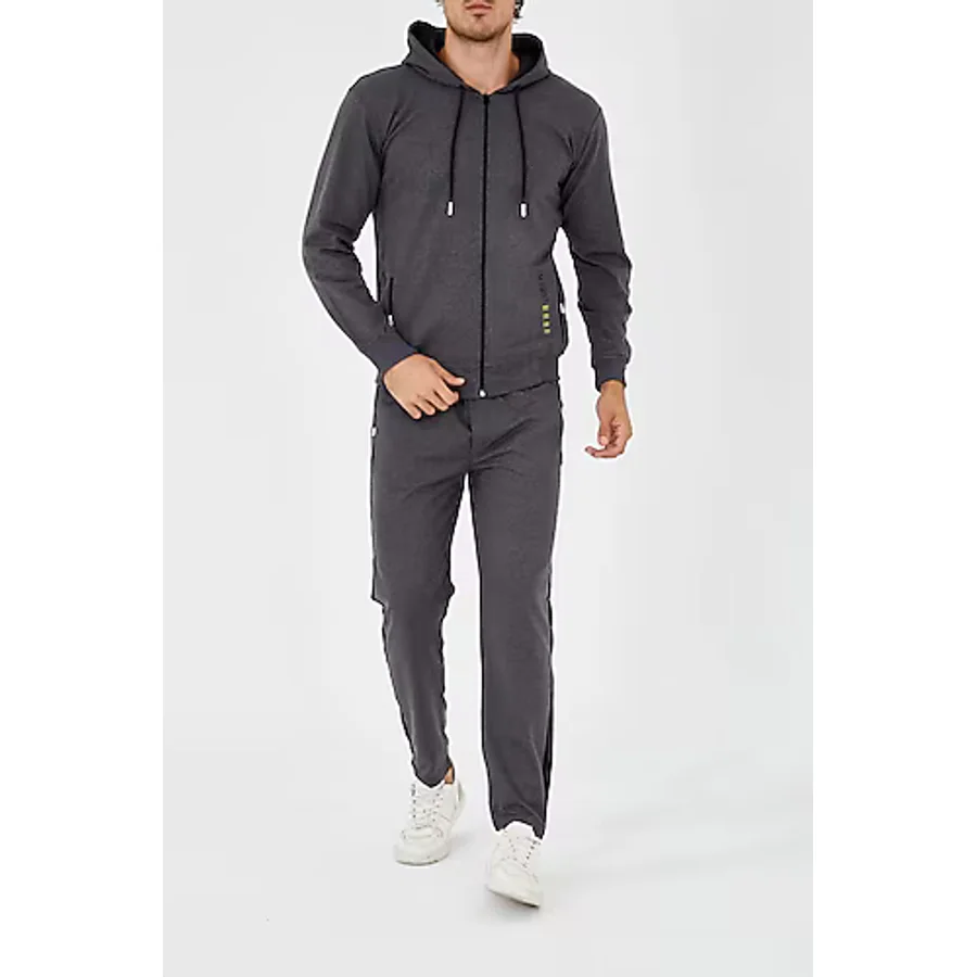 Pants Düz Paça Fermuarlı Kapşonlu Eşofman Takım - Füme Füme