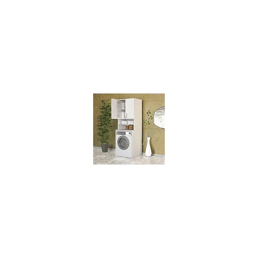 Papatya Çamaşır Makinesi Dolabı, Banyo Dolabı, 4 Raflı, Kapaklı,