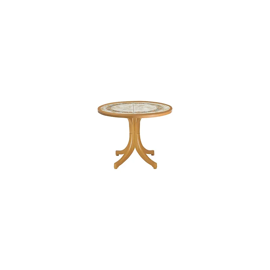 Papatya Pera Masa Plastik Bahçe Masası Teak Taş Desenli Yuvarlak 90 cm - Renkli
