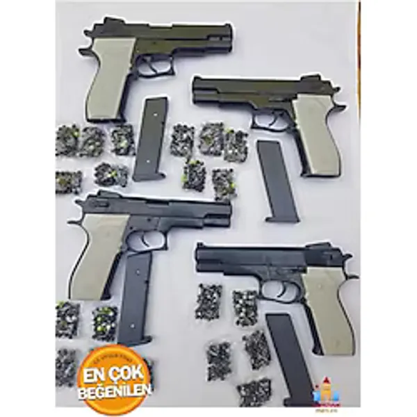 Papatyampartievi Oyuncak Silah Baretta İle 1000 Boncuklu Tabanca Seti - Eğlenceli Çocuk Oyuncağı - 4 Adet Tabanca - K Siyah
