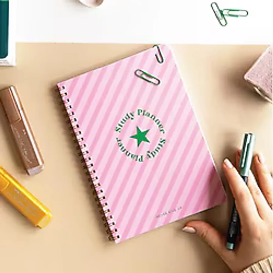 PAPERORA A5 Spiralli Ders Çalışma Planlayıcısı - Study Planner - Sınava Hazırlık AYT-TYT-KPSS-ALES-YDS Pembe