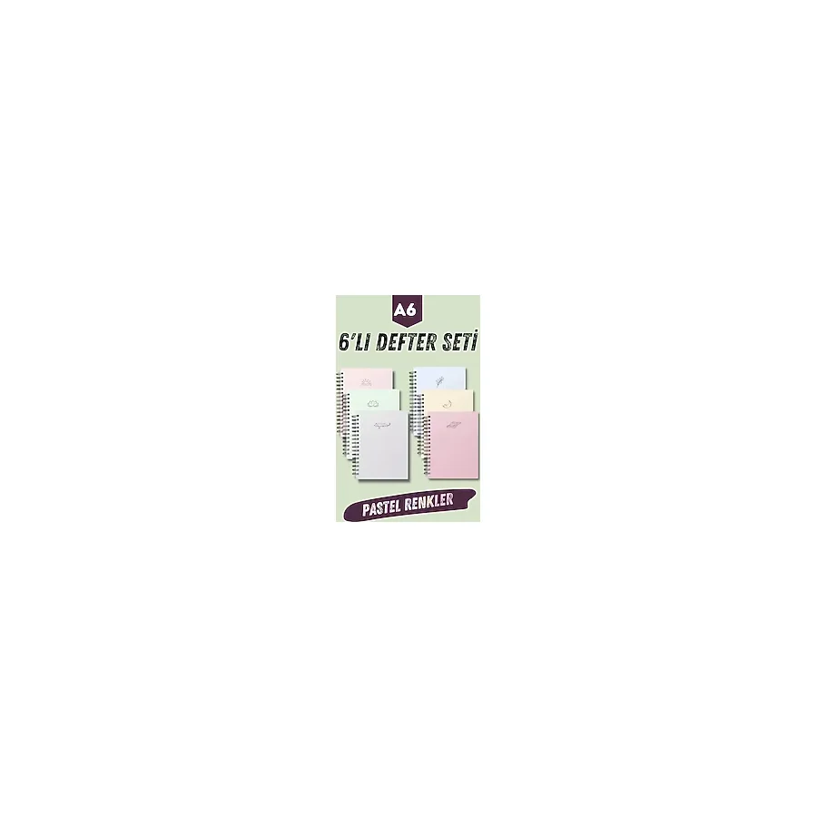 Papirus Craft Pastel Renkler 6'Lı Spiralli Cep Boy , Not Defter Seti , A6 , 80 Sayfa , Çizgisiz , Okul Defteri