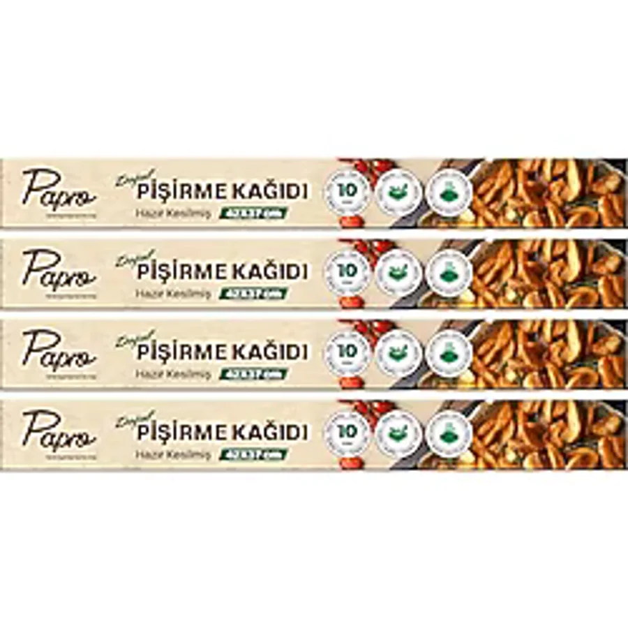 Papro Doğal Fırın Pişirme Kağıdı 40 Yaprak (4x10), 37x42 cm Kesilmiş Yağlı Kağıt, Yapışmaz PFAS Free Fırın Kağıdı (37x42, 4 paket, 40.0)
