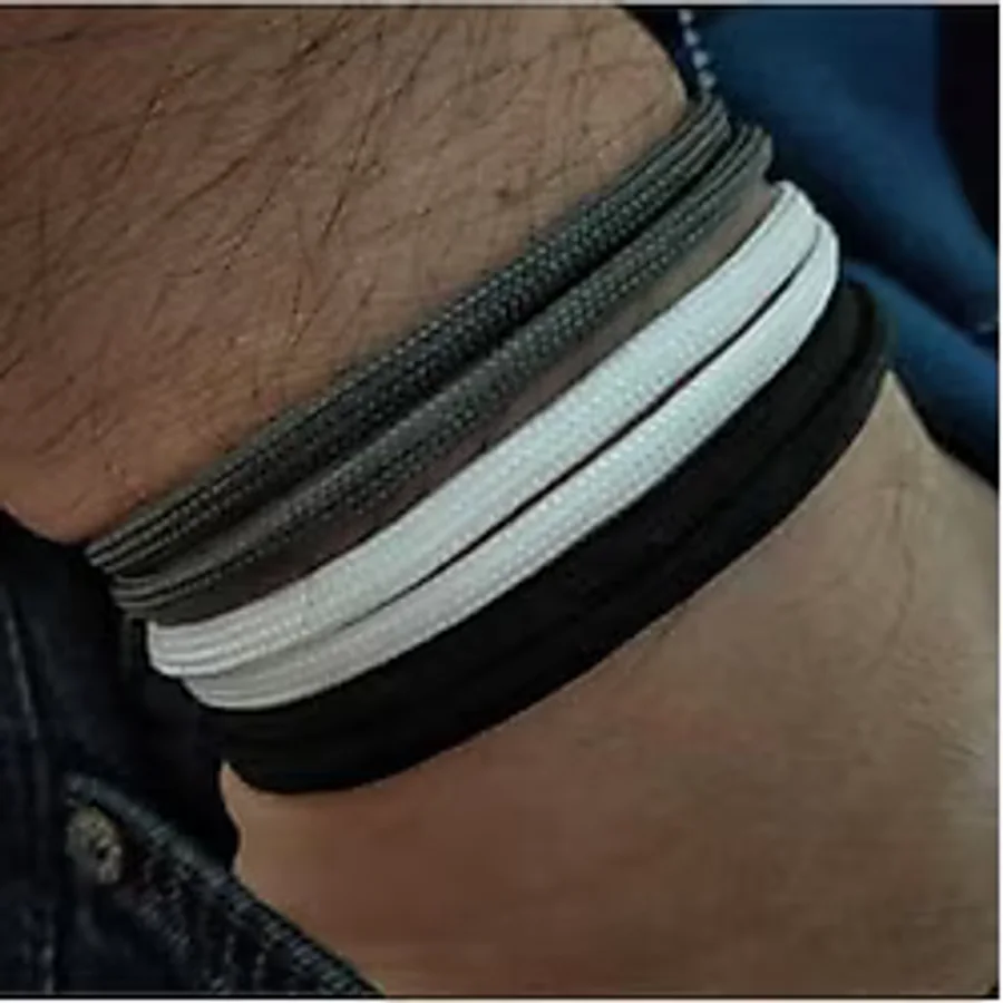 Paracord 3lü Kalın Ip Bileklik 4mm Paraşüt Ipi Siyah - Beyaz - Gri Tek Ebat