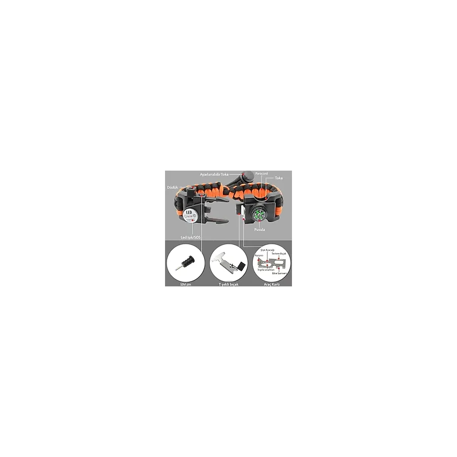Paracord Survival 19 In 1 Led Işıklı Outdoor Bileklik Nurcamp