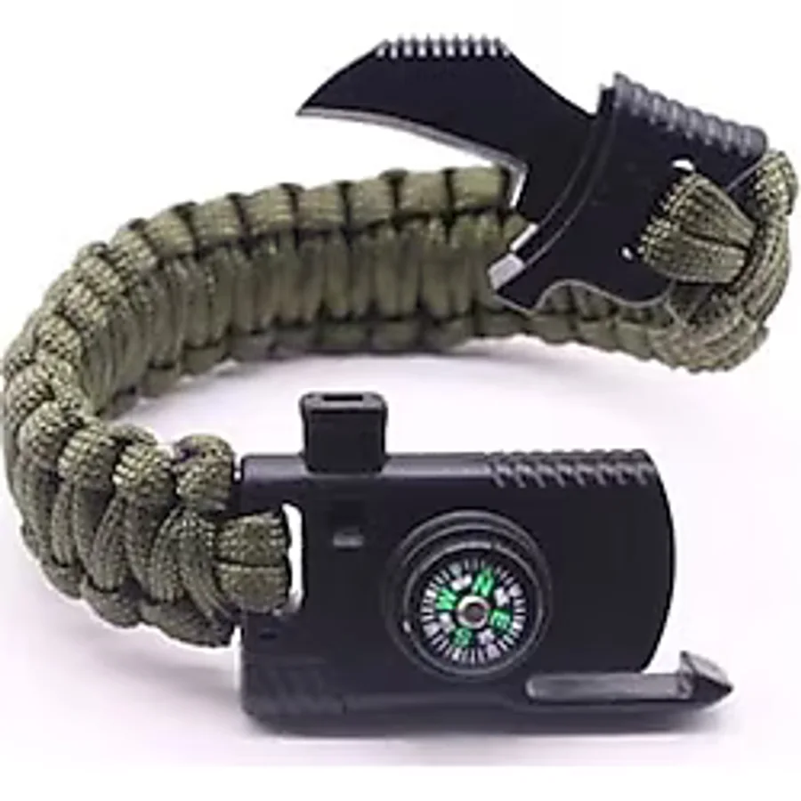 Paracord Survival Bileklik Bıçak Pusula Ateş Başlatıcı Magnezyum Ve Ikaz Düdüğü Yeşill XL