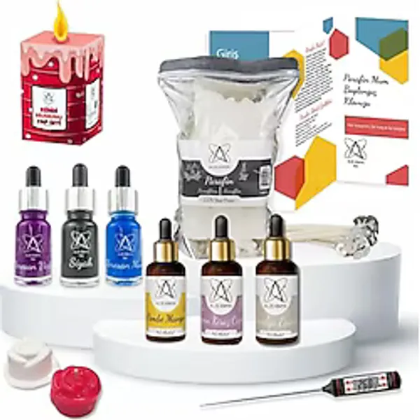 Parafin Mum Yapma Seti Hammadde, Boya, Esans, Fitil ve Kalıp İle Başlangıç Kitapçığı İçerir (Parafin Set)