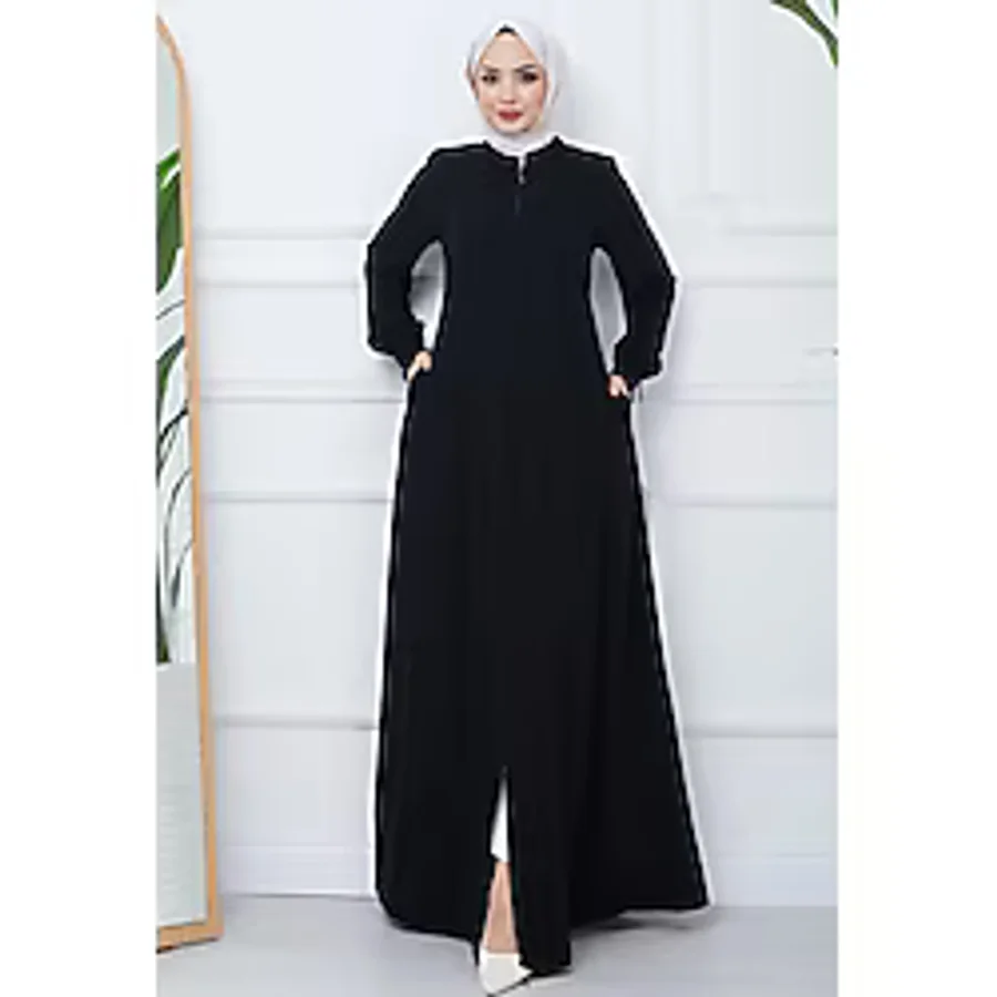 Parçalı Battal Beden Mevlana Ferace Siyah HM02362