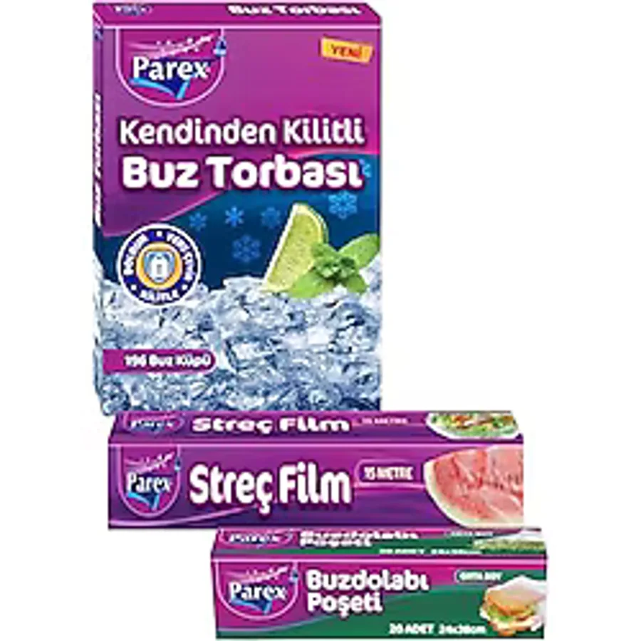 Parex Kilitli Buz Torbası Buzdolabı Poşeti ve Streç Film Paketi