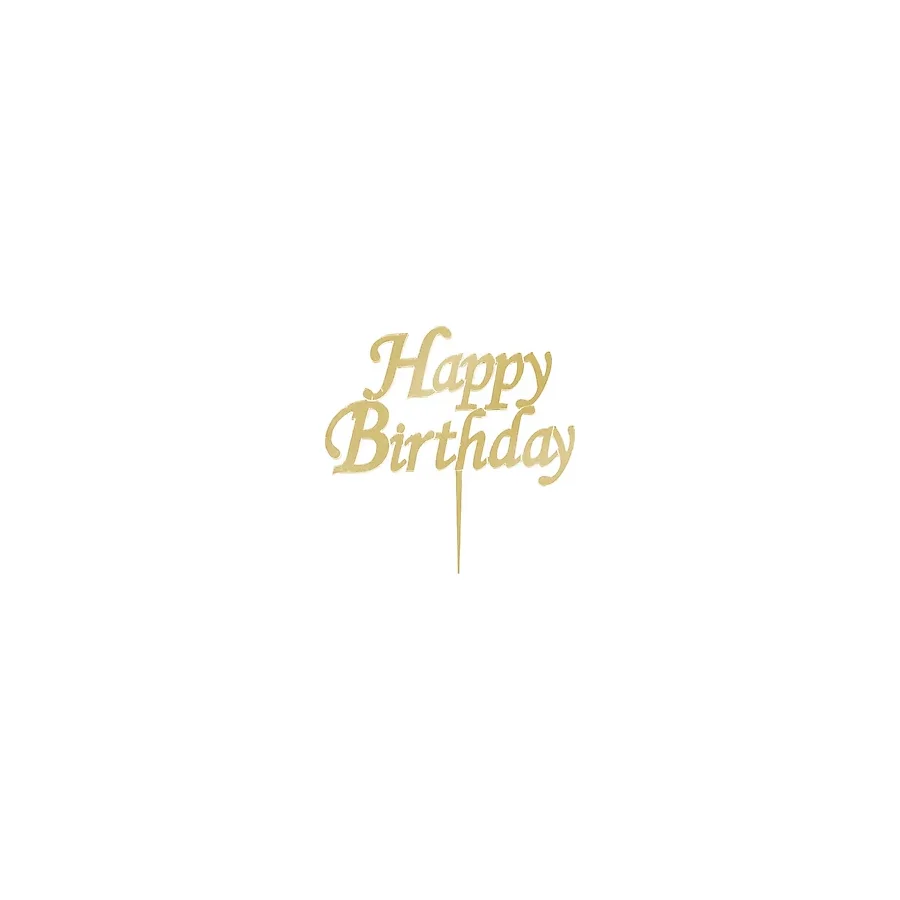 Parti dolabı Altın Rengi Happy Birthday Yazılı Ayna Pleksi Pasta Üstü Süsü