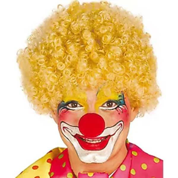 Parti Sarı Renk Kıvırcık Afro Bonus Peruk Takma Saç Kırmızı Burun Seti