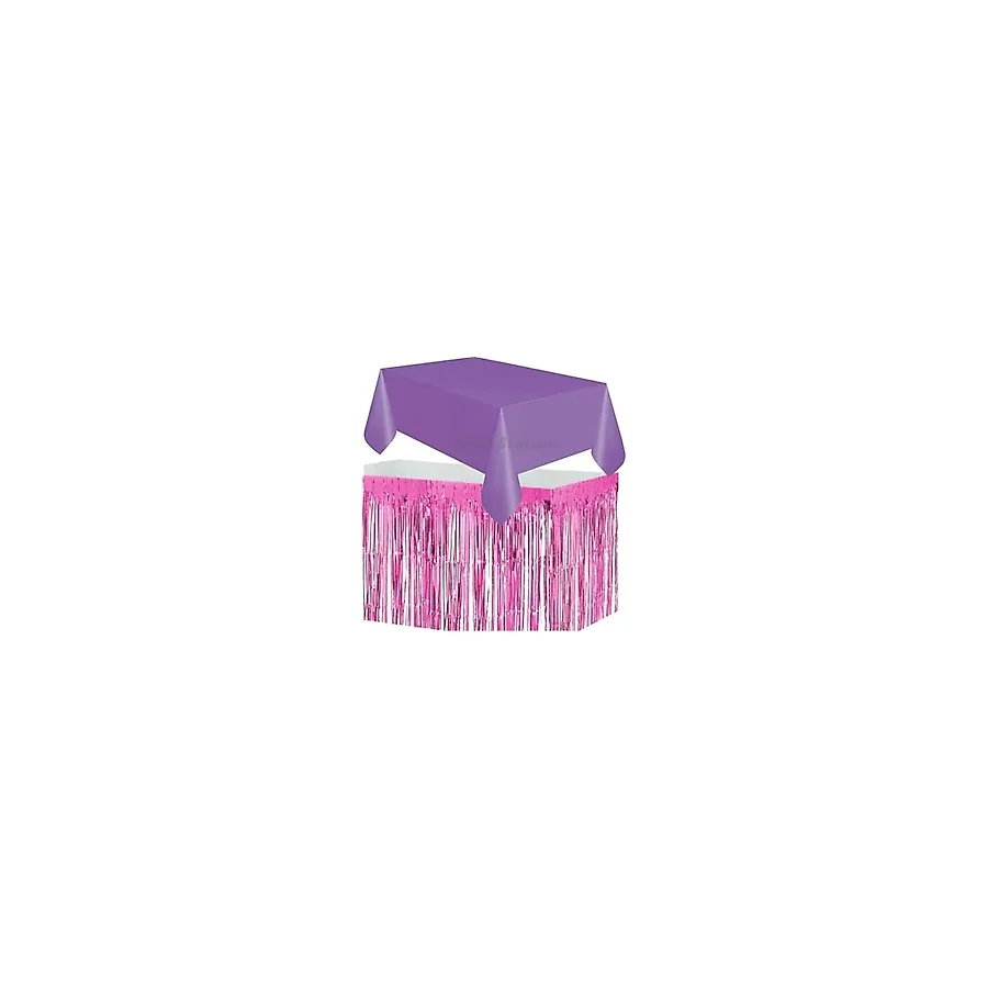 Parti Station Masa Örtüsü Ve Eteği Set Plastik Mor Renk Masa Örtüsü Pembe Renk Metalize Sarkıt Masa Eteği Set