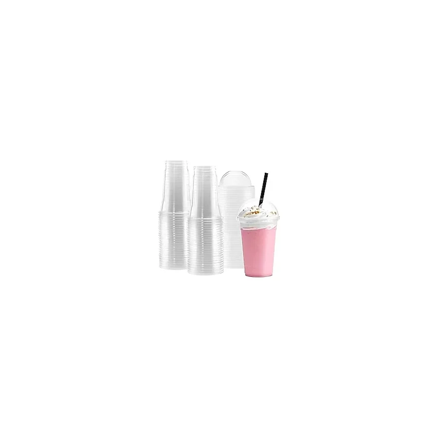 Parti Station Plastik Şeffaf Bardak Kapaklı Milkshake Bardağı Kahve Bardağı Soğuk Içecek Bardağı 400ml 100 Adet