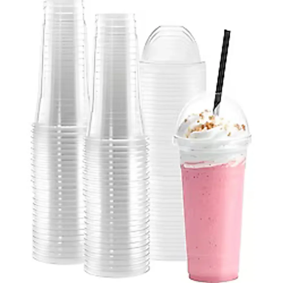 Parti Station Plastik Şeffaf Bardak Kapaklı Milkshake Bardağı Kahve Bardağı Soğuk Içecek Bardağı 400-450ml 20 Adet