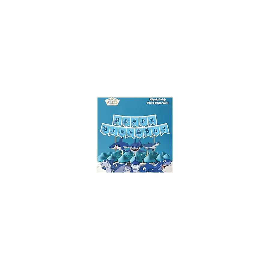 parti sürprizi Köpek Balığı Teması Happy Birthday Kürdanlı Set