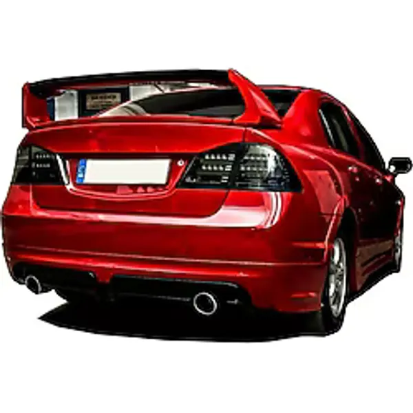 Paşa Tuning Honda Civic FD6 2006 - 2011 Mugen RR Sağ Sol Çift Çıkış Arka Tampon Eki - Difüzör Plastik)