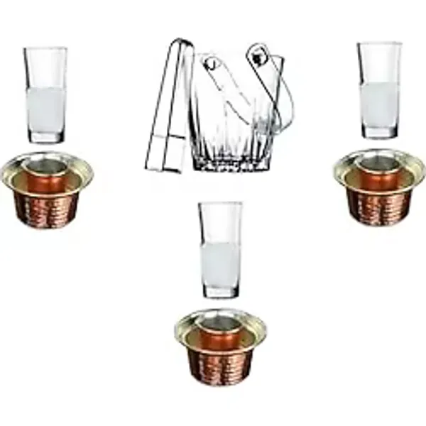 Pasabahce 8 Parça Rakı Bardak Meşrubat Bakır Ehlikeyf Ve Buz Kovası Keyif Seti 8695421120036984225
