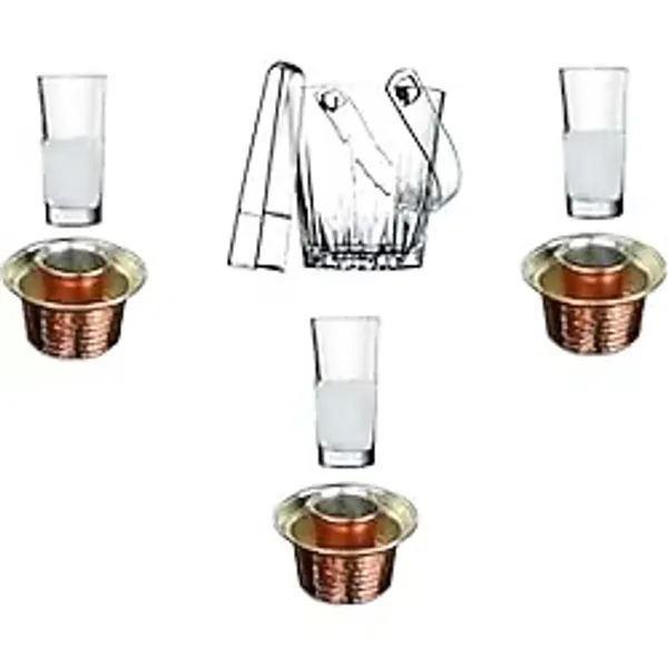 Paşabahçe 8 Parça Rakı Bardak Meşrubat Bakır Ehlikeyf Ve Buz Kovası Keyif Seti