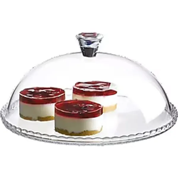 Paşabahçe Cam Kapaklı Cam Kek Fanusu 10 cm Ebatlı Beyaz Desenli 1 lt Hacimli