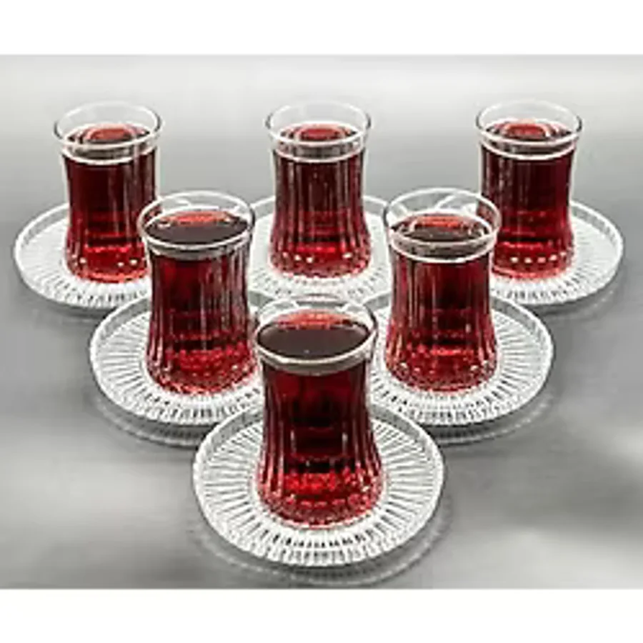 Paşabahçe Elysia Çay Bardağı ve Riva Çay Tabağı Seti 12 Parça - Şeffaf