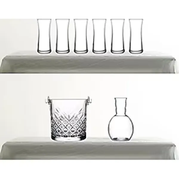 Paşabahçe Heybeli Rakı Bardağı, Nude Kristal Karaf ve Timeless Buz Kovası 8 Parça Rakı Seti