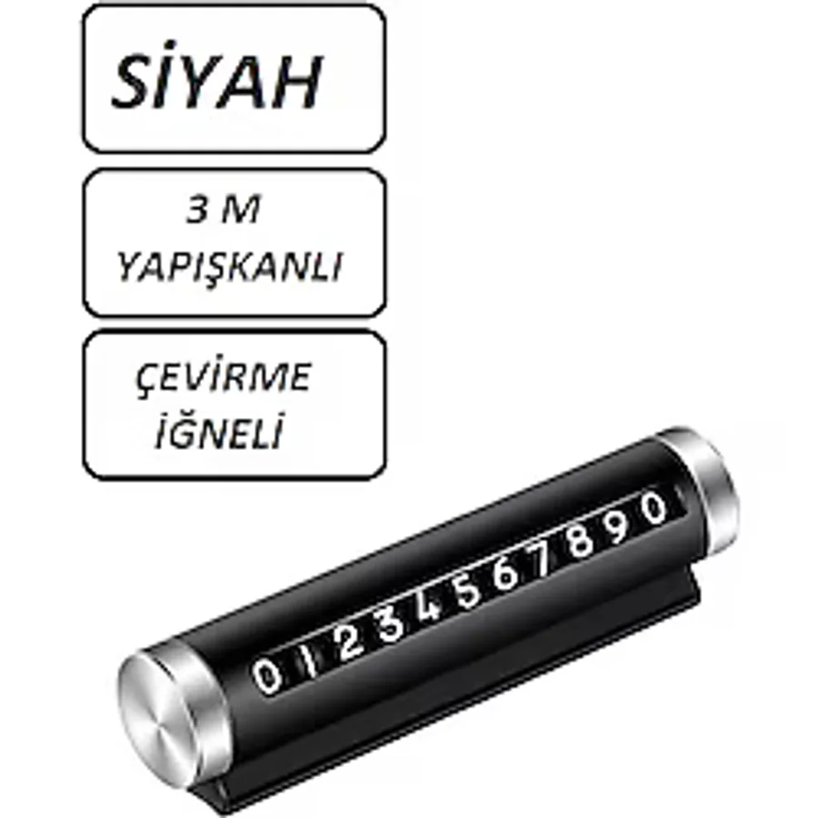 PASAJSHOP Alüminyum Çevirmeli Araç İçi Park Telefon Numaratörü Parkmatik (Siyah) Tüm Araçlara Uyumlu