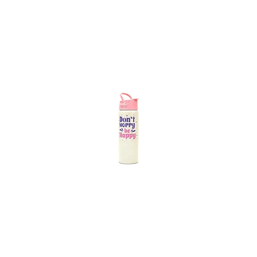 Paslanmaz 304 Çelik Matara Pipetli Motivasyon Matarası Suluğu 304 Çelik Suluk Pembe 750 ml 1156