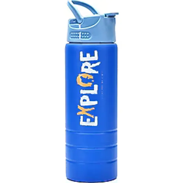 Paslanmaz 304 Çelik Matara Pipetli Motivasyon Matarası Suluğu 304 Çelik Suluk Mavi 750 ml 1156