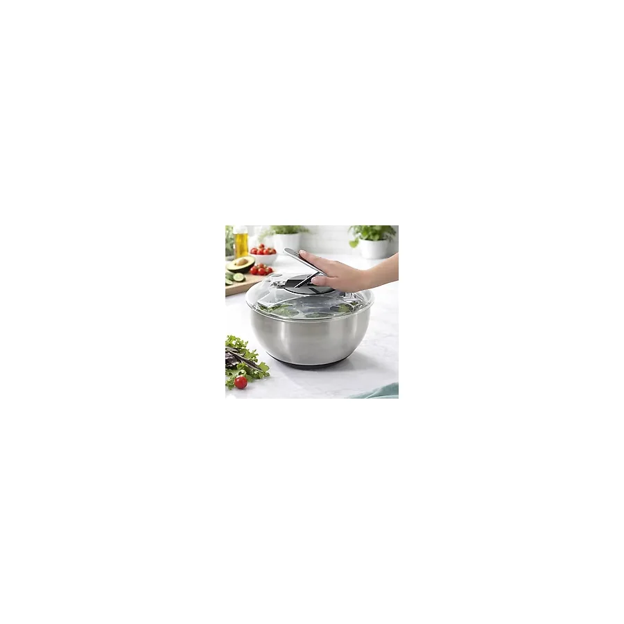 Paslanmaz Çelik Salata Kurutucu (Salad Spinner) - Kapaklı Süzgeç Sepetli, Kaymaz Taban, Hızlı Kurutma & Karıştırma Kasesi, Büyük Boy Mutfak Hazırlık Kabı