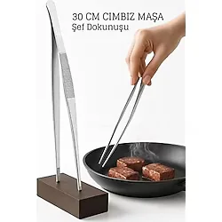 Paslanmaz Çelik Şef Cımbızı 30 Cm - Mutfak Maşası Kızartma Maşası