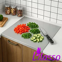 Paslanmaz Çelik Tek Bükümlü Metal Tezgah Koruyucu Kesme Tahtası 30X40 cm - Gri