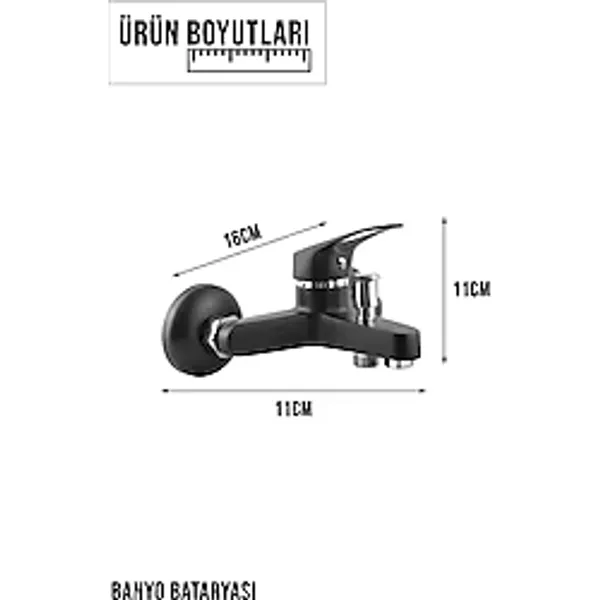 Paslanmaz Pirinç Malzeme Siyah Banyo Duş Batarya Musluk Çeşmesi Garantili Banyo Bataryası
