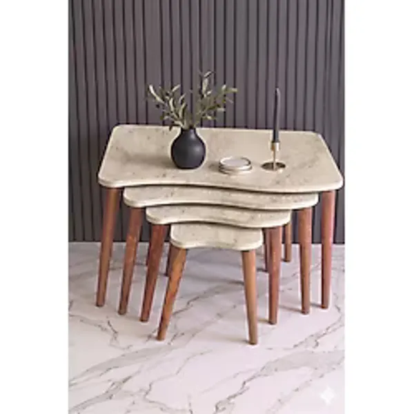 Patara 4'lü Zigon Konik Ayaklı Sehpa Traverten