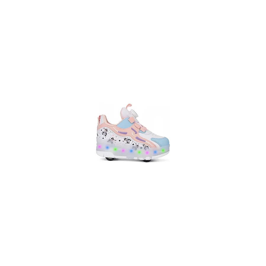 Patenli Çocuk Ortopedik Işıklı Paten Tekerlekli Rocky Spor Kaykay 4 Tekerli Ayakkabı - Pembe - 33