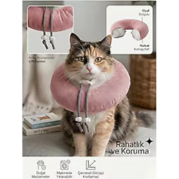 Patiderm Elizabeth Yakalık Yumuşak Ayarlanabilir Kedi Köpek Koruyucu Boyunluk, Pembe, L Beden