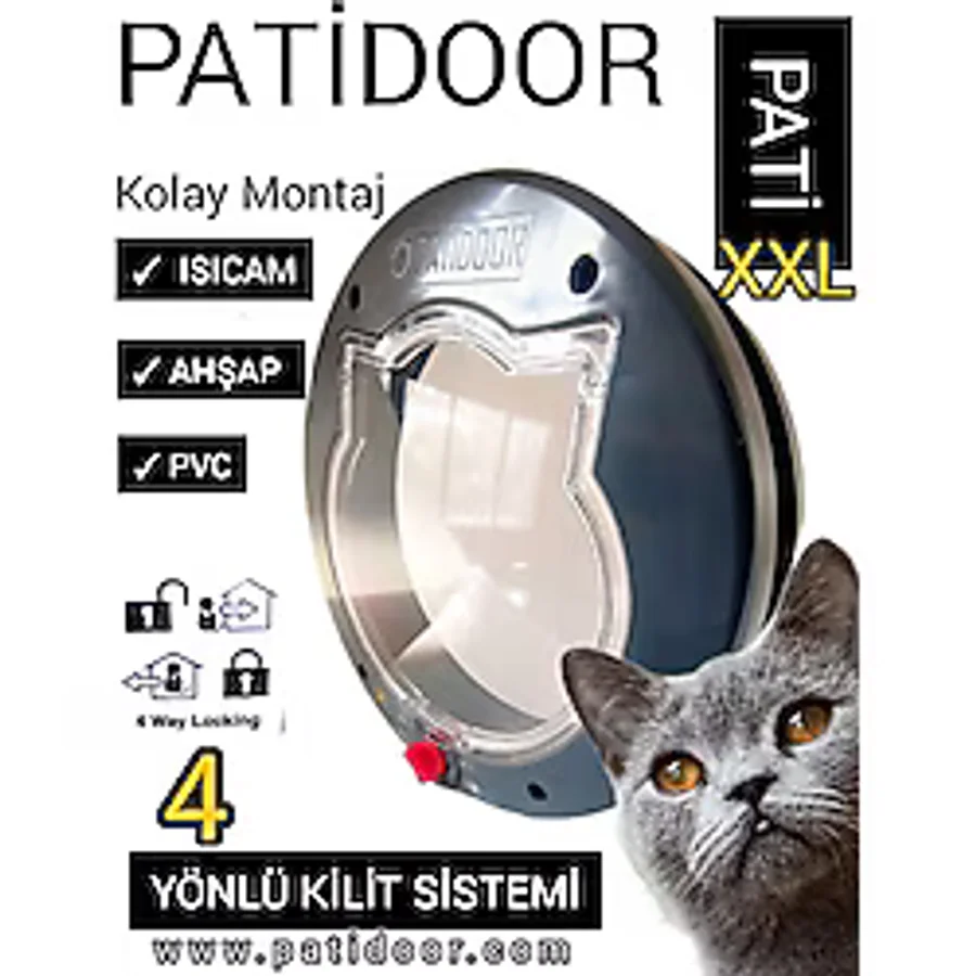 Patidoor Kedi Köpek Kapısı, 4 Yönlü Kilit Sistemli Antrasit Gri