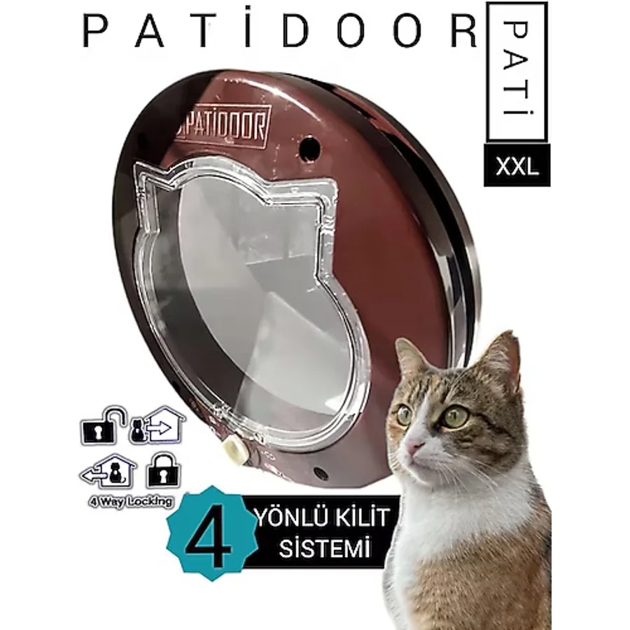 Patidoor Kedi Köpek Kapısı, 4 Yönlü Kilit Sistemli Kahverengi
