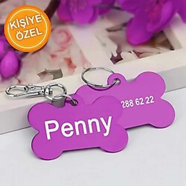 PATİMİO Isme Özel Çelik Kedi Köpek Isimlik Künyesi Mor Renk