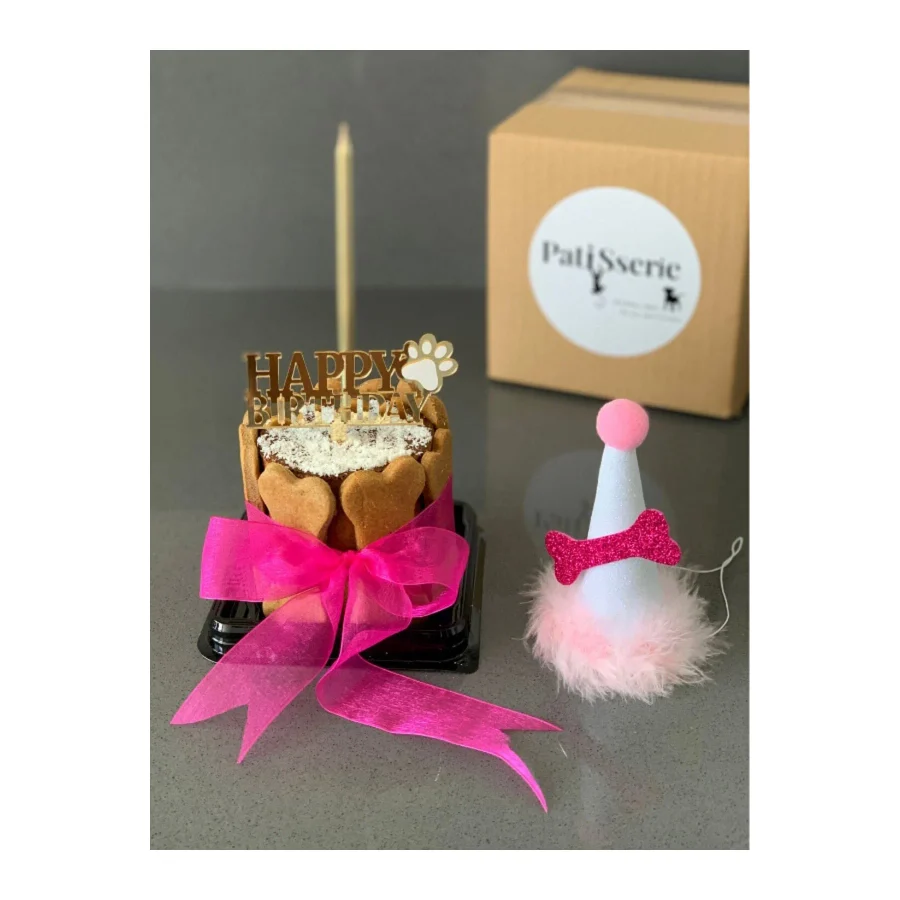 Patisserie Store Köpekler Için 1 Yaş Doğum Günü Seti (PEMBE) - Doğum Günü Pastası, Tasarım Pleksi, D