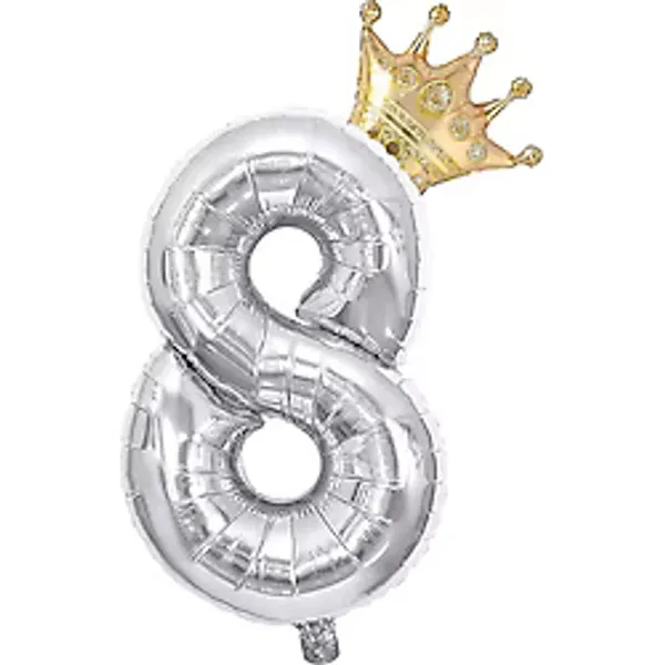 Patladı Gitti 8 Gümüş Rakam Ve Gold Kral Tacı Folyo Balon Doğum Günü Parti Kutlama Seti