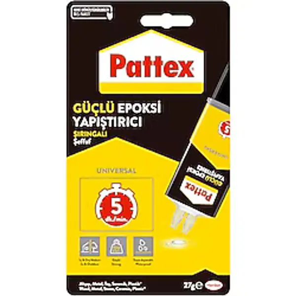 Pattex Güçlü Epoksi Yapıştırıcı, Çok sağlam, Çok dayanıklı, Hemen Her Malzeme için Uygun Epoksi Reçine Yapıştırıcı, Modelleme Kili, 1x27g
