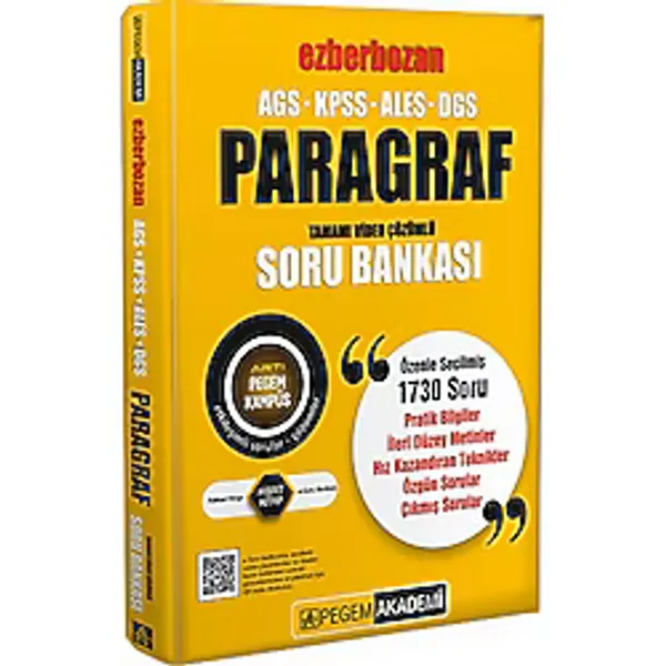 Pegem Akademi Yayıncılık Ags-kpss-ales-dgs Ezberbozan Paragraf Tamamı Video Çözümlü Soru Bankası