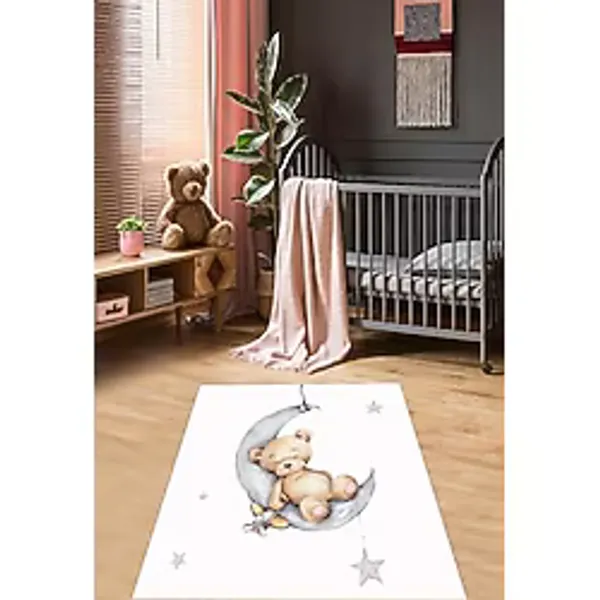 Pelangi Ayda Sallanan Ayıcık Desen Renkli Dijital Baskı Yıkanabilir Kaymaz Taban Bebek Ve Çocuk Odası Halısı, Renkli4325 100 x 400