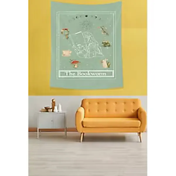 Pelangi Ayın Evreleri Ve Kitap Okuyan Kız The Bookworm Leke Tutmaz Kumaş Duvar Örtüsü Duvar Halısı Tapestry PNTR526, 140 x 140