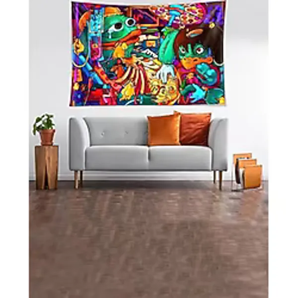 Pelangi Çok Renkli Animasyon Desenli Leke Tutmaz Kadife Kumaş Duvar Örtüsü Duvar Halısı Tapestry YWLL482, 140 x 140