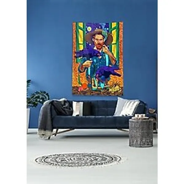 Pelangi Çok Renkli Van Gogh Leke Tutmaz Kadife Kumaş Duvar Örtüsü Duvar Halısı Tapestry DWLL397, 100 x 140