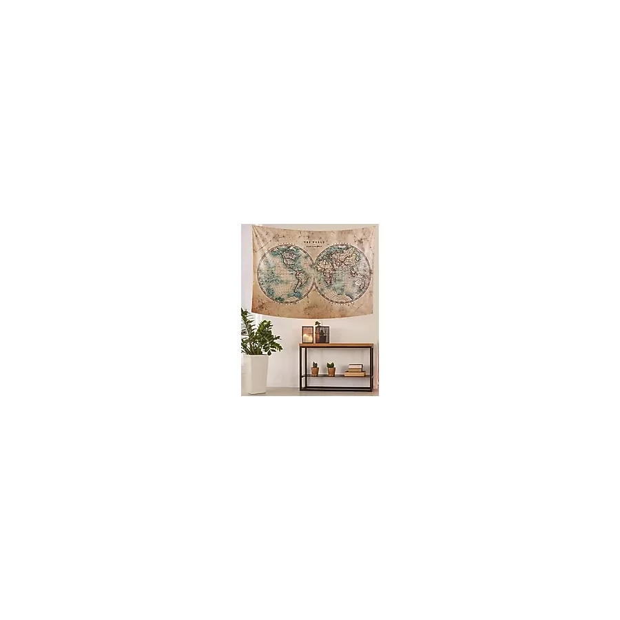 Pelangi Dünya Haritası Leke Tutmaz Kadife Dokulu Kumaş Duvar Örtüsü Duvar Halısı Tapestry WLL186, 140 x 230