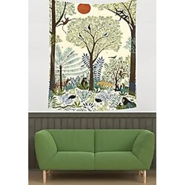 Pelangi Egzotik Ormanda Kız Ve Hayvanlar Leke Tutmaz Kumaş Duvar Örtüsü Duvar Halısı Tapestry PNTR086, 70 x 70