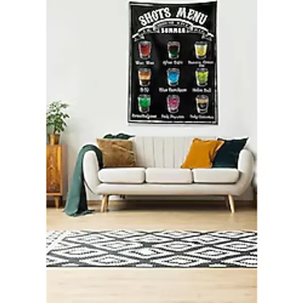 Pelangi Siyah Shots Menü Leke Tutmaz Kadife Kumaş Duvar Örtüsü Duvar Halısı Tapestry DWLL313, 140 x 230
